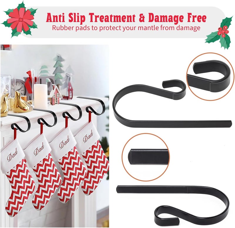 Klurent Christmas Stocking Holders for Mantle Set of 4, Lightweight Adjustable Christmas Stocking Holder Hooks Metal Fireplace Hanger for Christmas Party Decoration, Non-Slip Mantle Stocking Hooks(Black) - Image 4